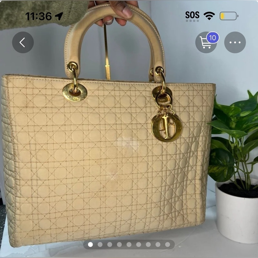 Christian dior Lady Dior Cannage Cream/off nylon quilted beige Handbag - Picture 3 of 13